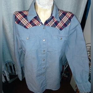 Casual Blue Plaid Accent Button Down Shirt